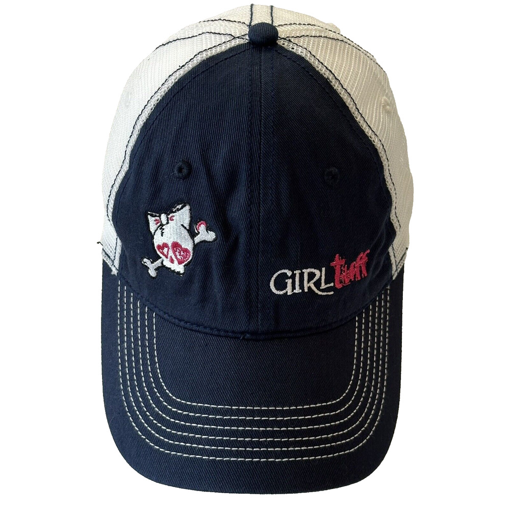 Girl Tuff Cap Trucker Hat Mesh Back Navy Blue Embroidered Skull Logo Adjustable